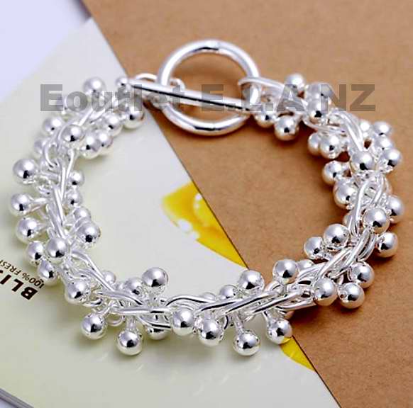 HEAVY TWISTED SILVER BEADS BRACELET-20cm